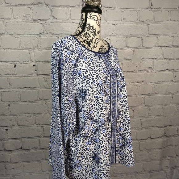 Lands End women's long sleeve floral print stretch knit popover top size 2x B18a - Picture 5 of 10